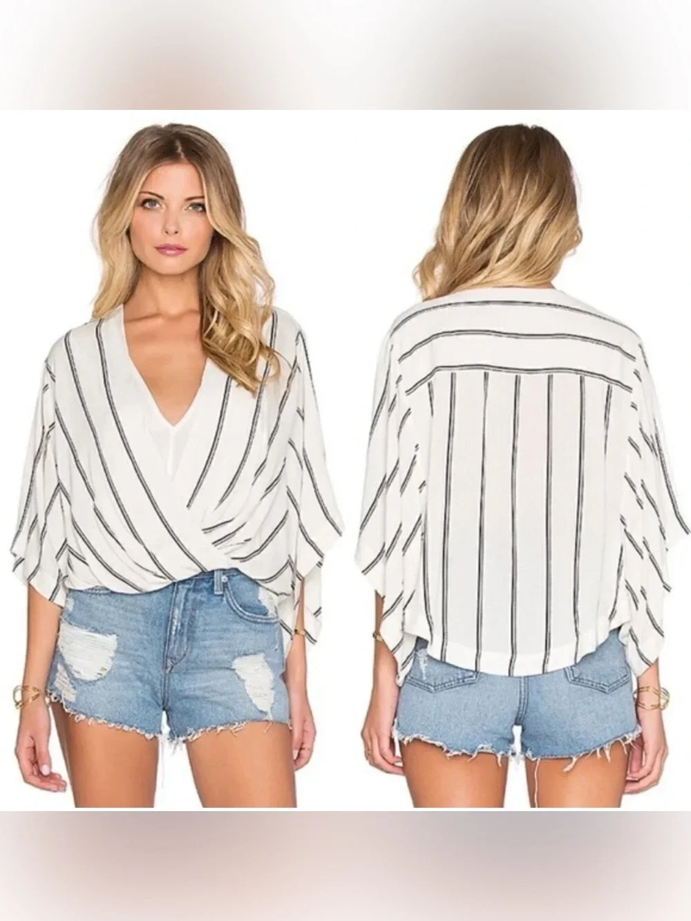 Free People “Sleepy Time” 100% Rayon Kimono Blouse in Pearl Combo - Picture 2 of 10